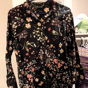 Black button down shirt with flower pattern